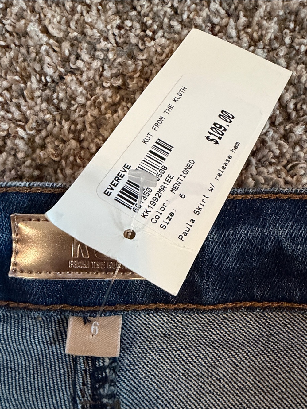 NWT Kut from the Kloth Blue Denim A-Line Skirt Paula Skirt with Frayed Hem Sz 6 - Picture 3 of 8